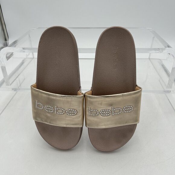 Bebe Felizia Slide Sandals Flip Flops Gold Size 9 EUC - Picture 2 of 7